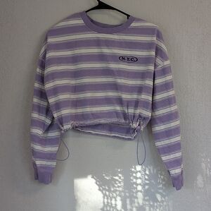 Forever 21 Lavender and White Striped Top Med Cropped Preppy Streetwear Stripes